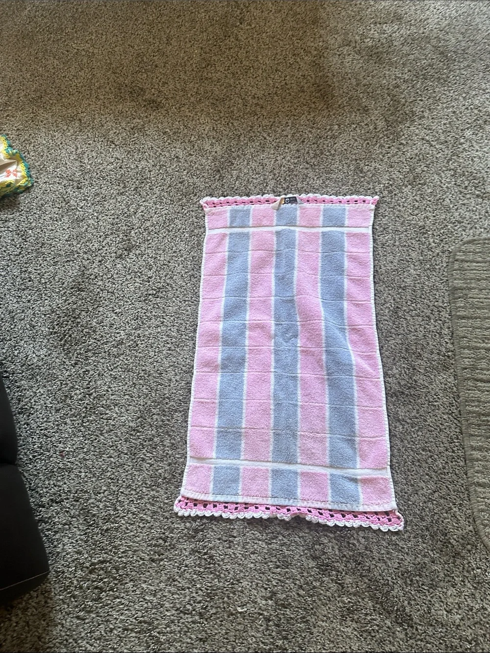 Pink and Gray Check Crochet-Trim Hand Towel